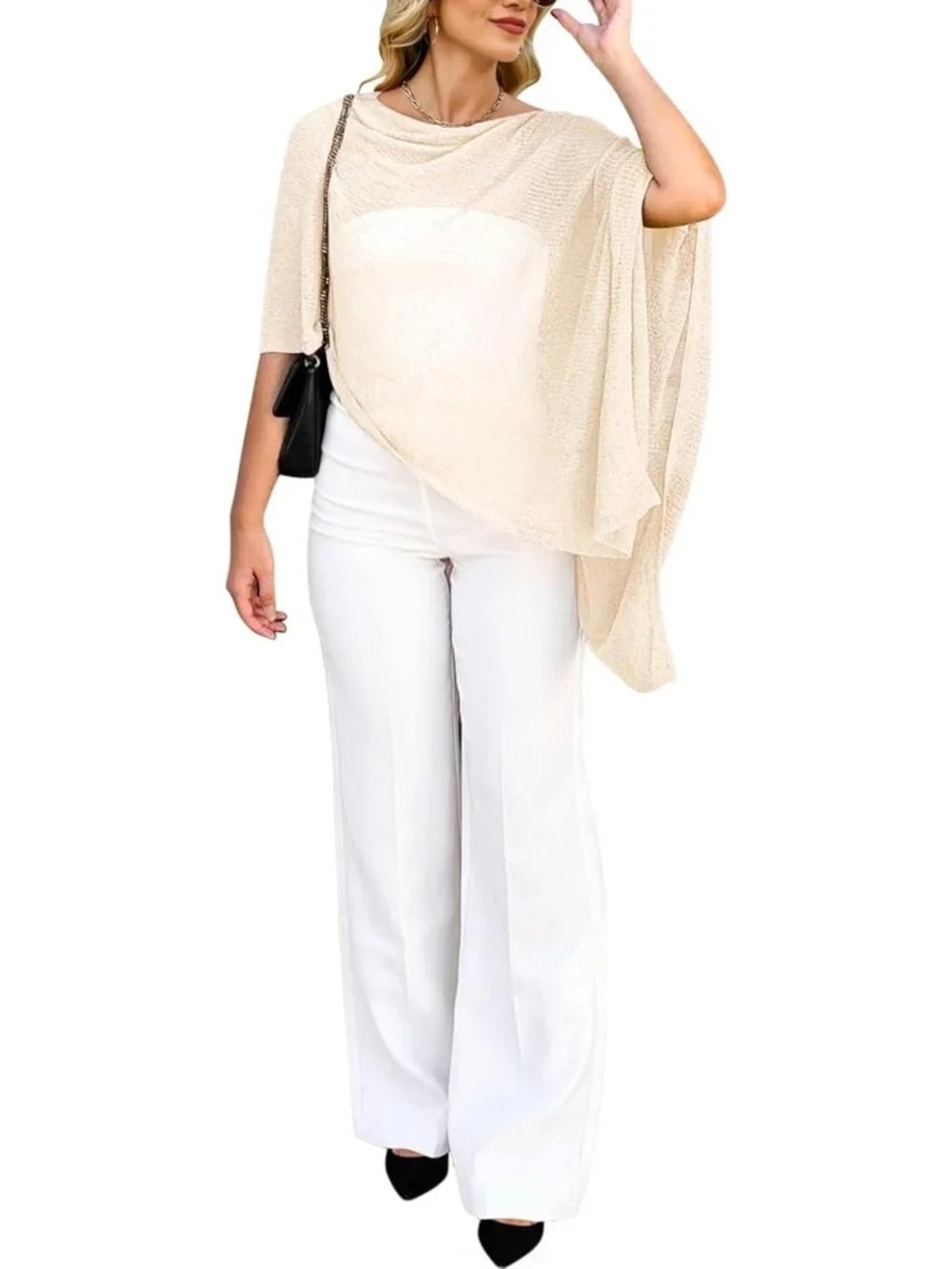 Sheer Crochet Poncho Shawl Swim Cover-Up, Off-Shoulder Top for Beach Vacations